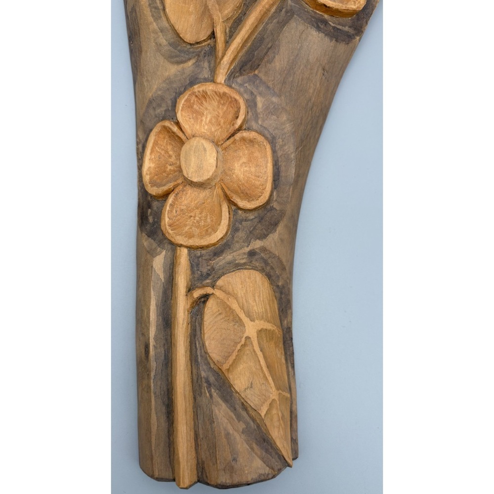 Vintage Hand Carved Wood Flowers 3 Piece Set Hanging Wall Art Made in Poland - Picture 4 of 11